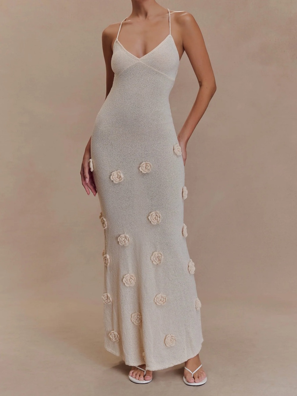 Meshki Suki Knit Maxi Dress With Flowers - Nude - Picture 5 of 9